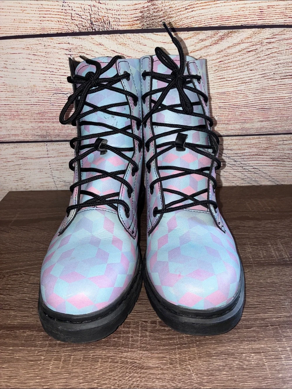 EUC Men’s 11 Electro Threads Pastel Geometric Combat Boots